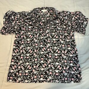 Elegant Black and Pink Floral Blouse